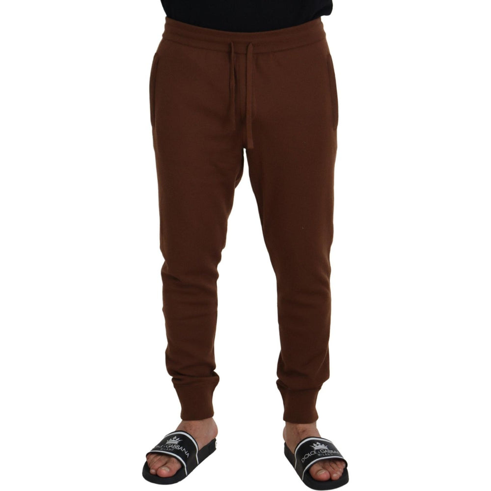 Dolce & Gabbana Brown Cashmere Men Drawstring Jogger Pants