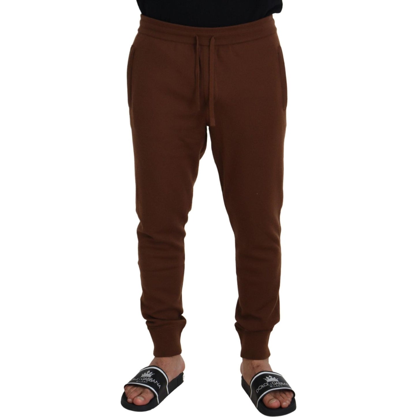 Dolce & Gabbana Brown Cashmere Men Drawstring Jogger Pants