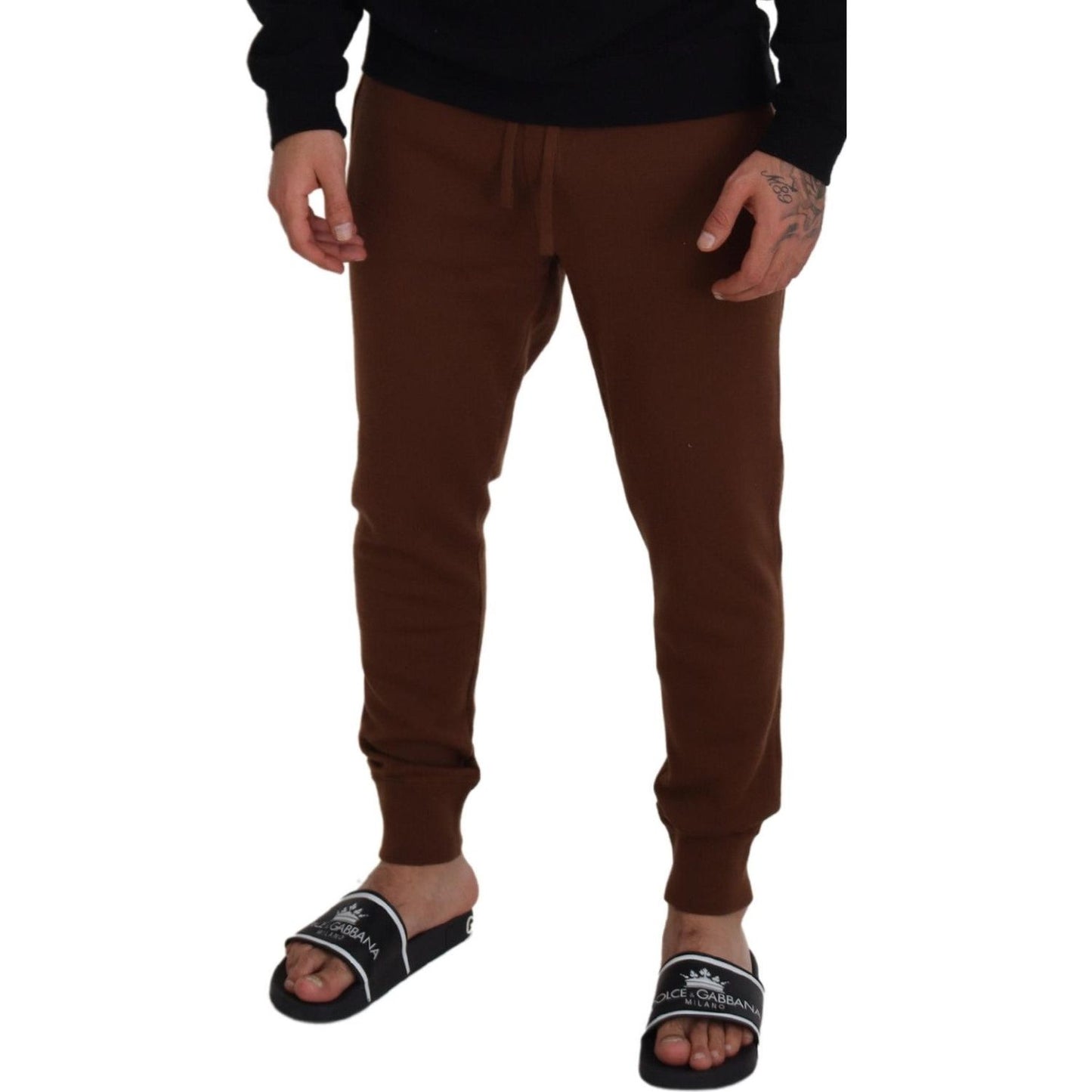 Dolce & Gabbana Brown Cashmere Men Drawstring Jogger Pants