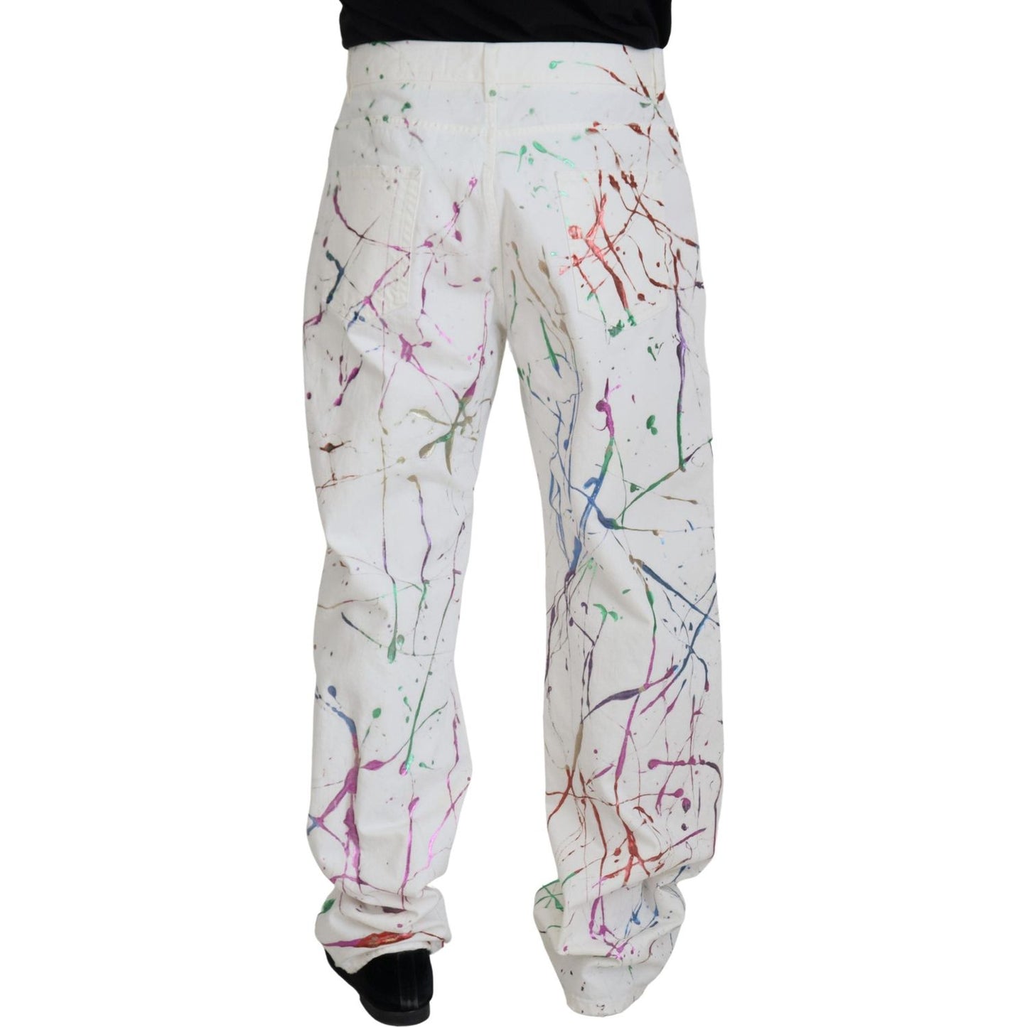 Dolce & Gabbana White Cotton Color Splash Print Denim Pants PAN73299 - 48