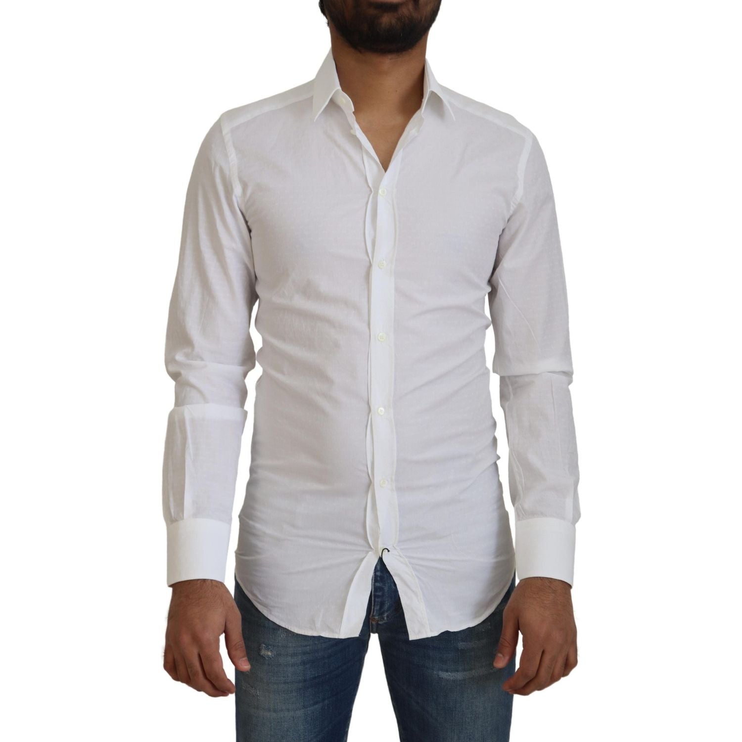 قميص دولتشي آند غابانا الأنيق المصنوع من القطن باللون الأبيض بقصّة Slim Fit