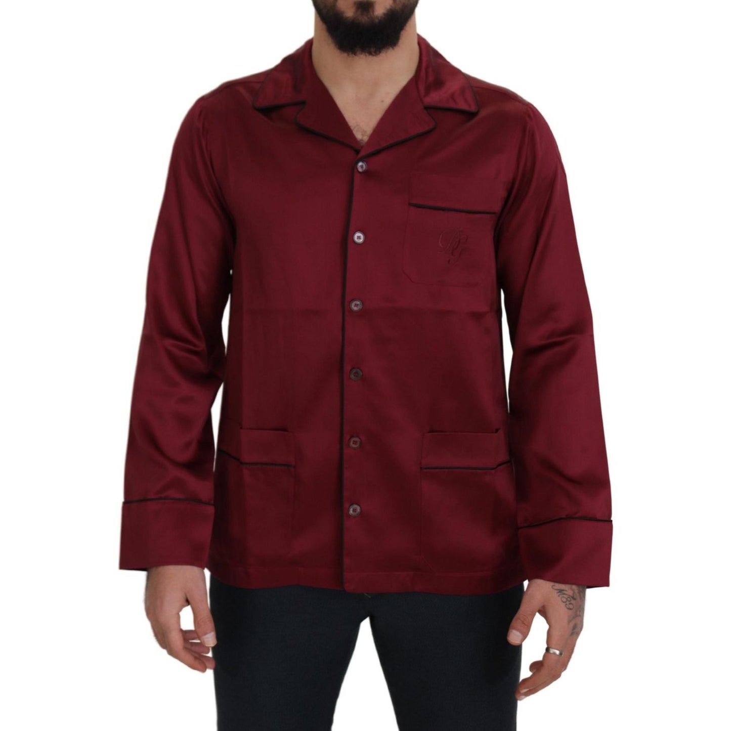 Dolce & Gabbana Red Silk Lounge Top Pajama Sleepwear Shirt