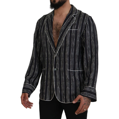 Dolce & Gabbana Blue Striped Silk Pajama Shirt Jacket