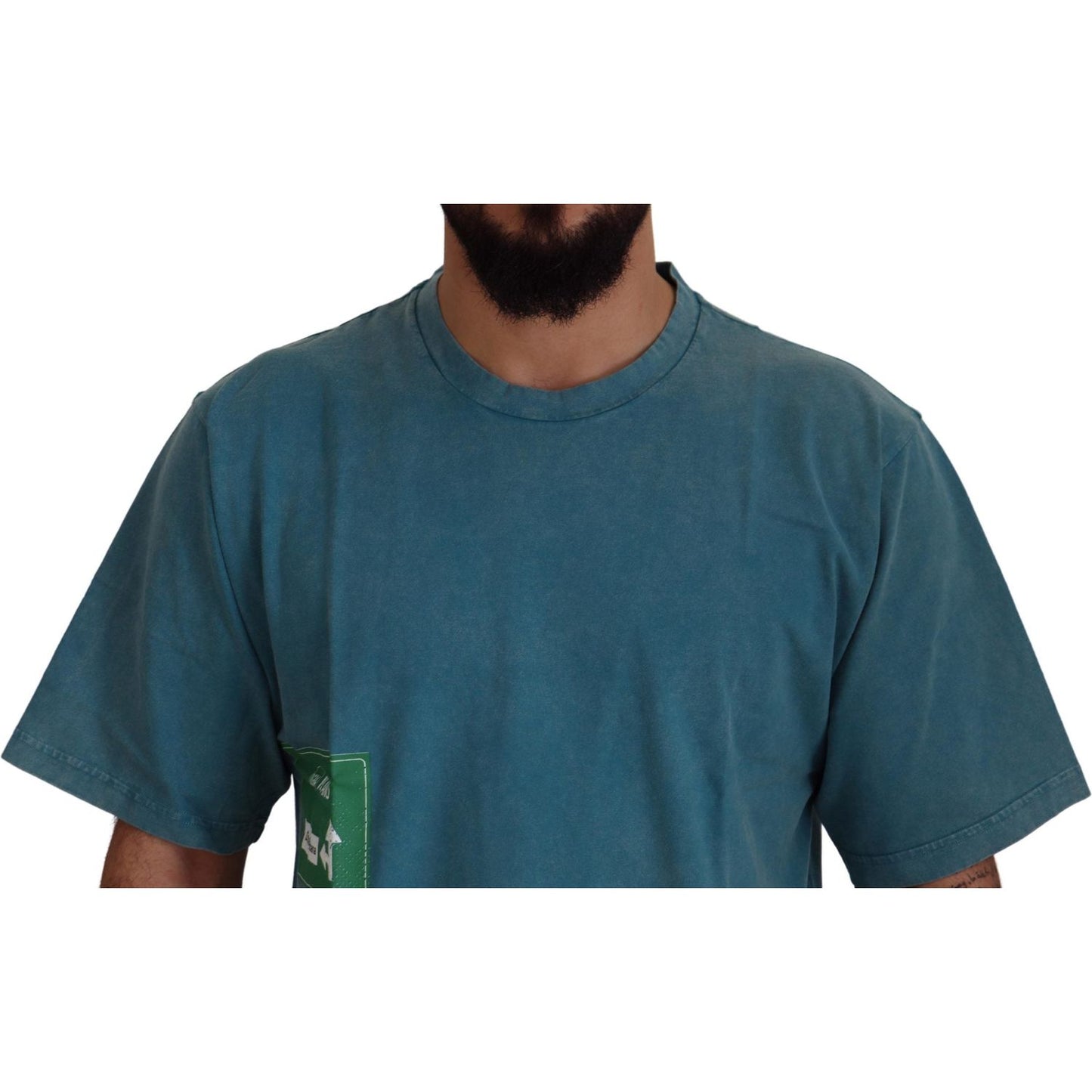 Dolce & Gabbana Blue Logo Print Crewneck Cotton T-shirt