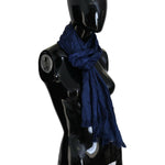 Costume National Blue Silk Shawl Foulard Fringes Scarf