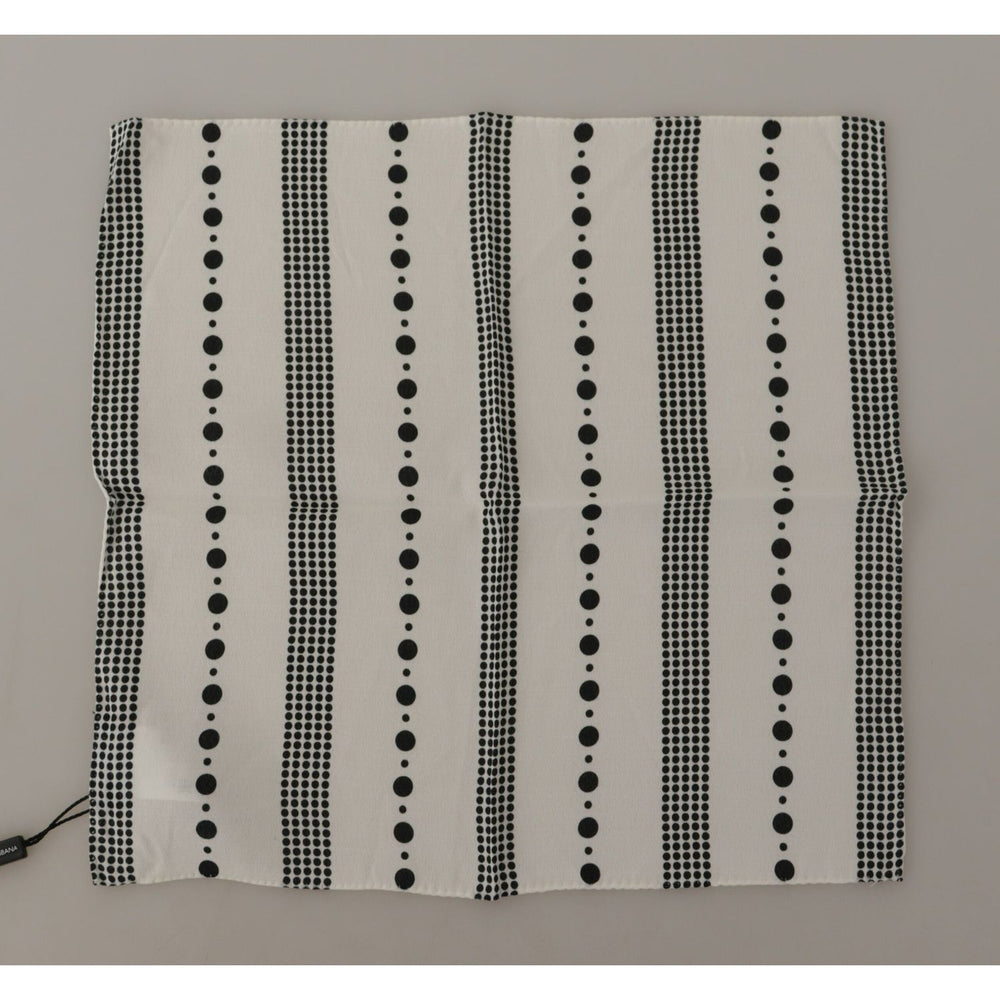 Dolce & Gabbana White Dotted Stripes Square Handkerchief Viscose Scarf