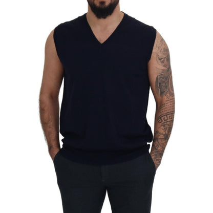 Paolo Pecora Milano Black Cotton V-neck Sleeveless Tank T-shirt