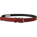 Dolce & Gabbana Maroon Vitello Leather Silver Metal Belt