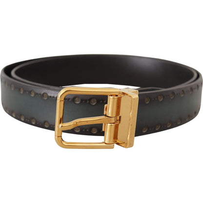 Dolce & Gabbana Green Perforated Leather Brass Metal Belt