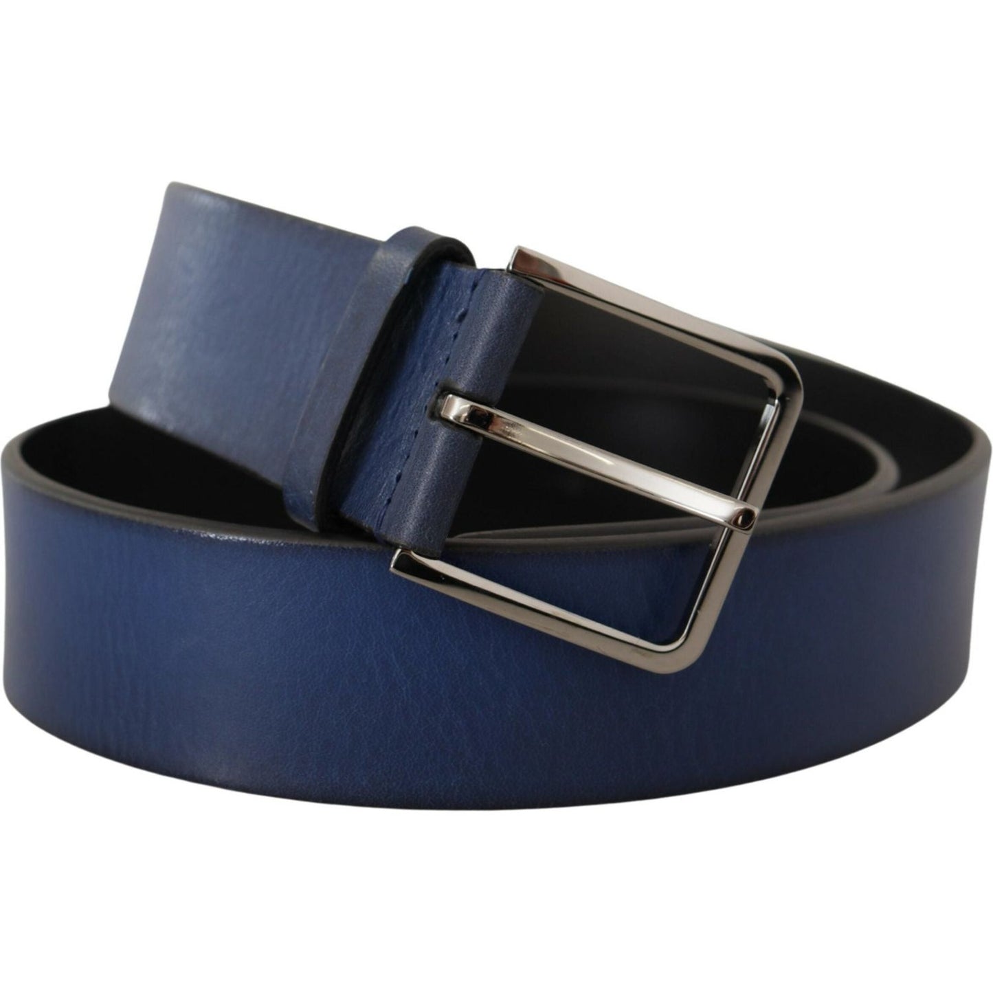 Dolce & Gabbana Blue Calf Leather Silver Metal Buckle Classic Belt