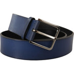 Dolce & Gabbana Blue Calf Leather Silver Metal Buckle Classic Belt