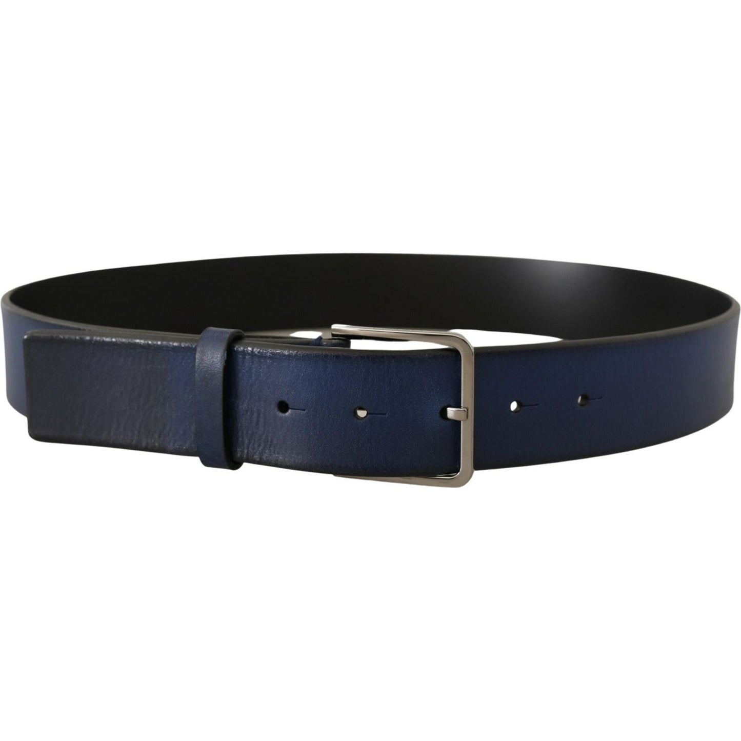 Dolce & Gabbana Blue Calf Leather Silver Metal Buckle Classic Belt