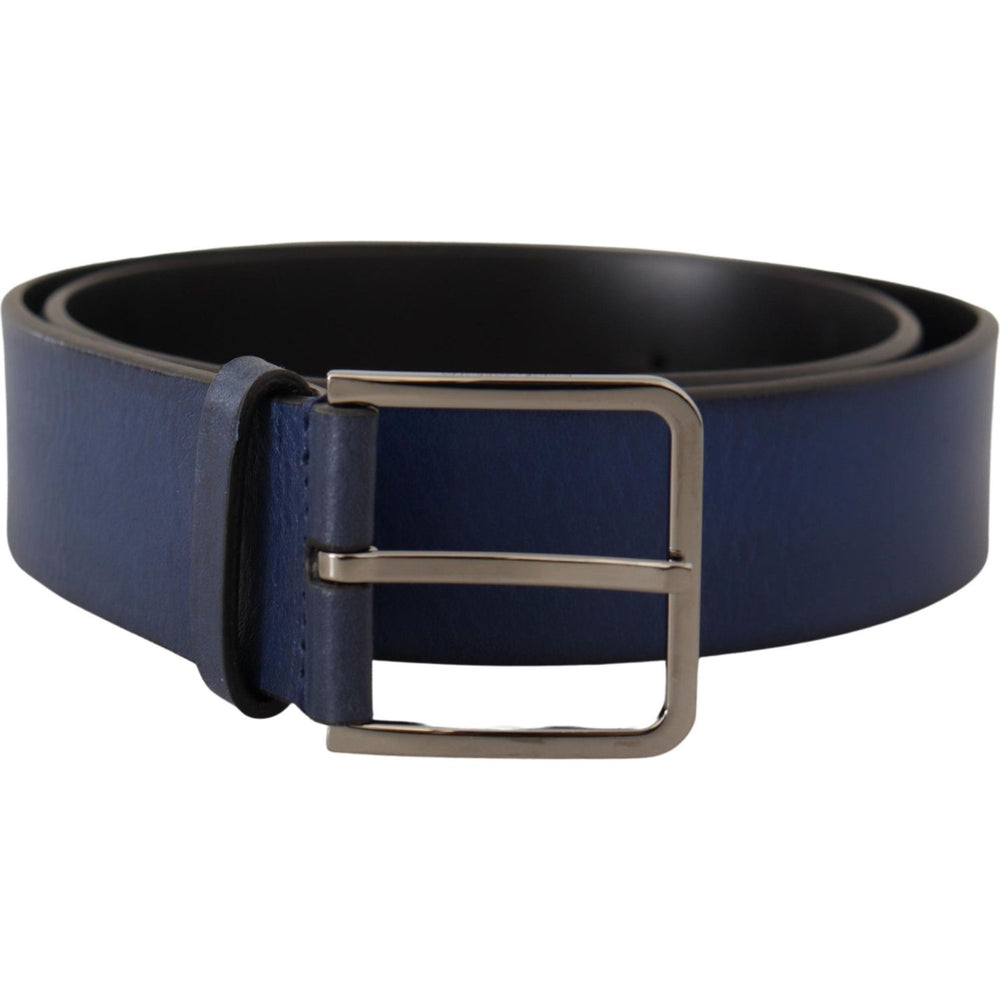 Dolce & Gabbana Blue Calf Leather Silver Metal Buckle Classic Belt