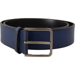 Dolce & Gabbana Blue Calf Leather Silver Metal Buckle Classic Belt
