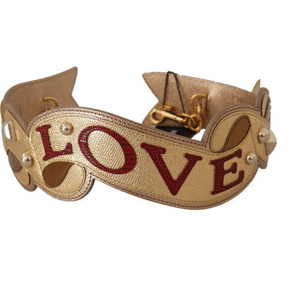 Dolce & Gabbana Gold Leather LOVE Patch Bag Shoulder Strap