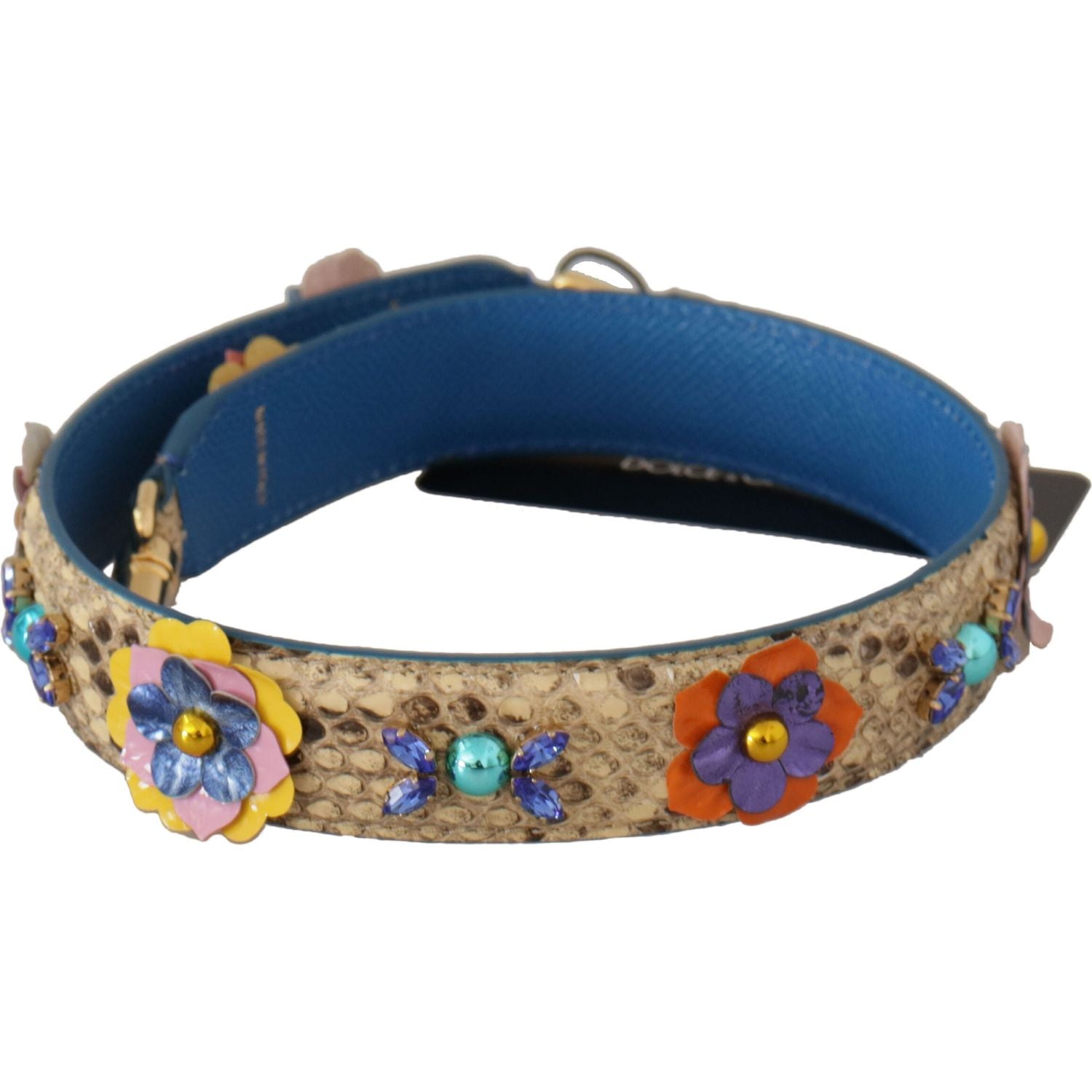 Dolce & Gabbana Beige Python Leather Floral Studded Shoulder Strap