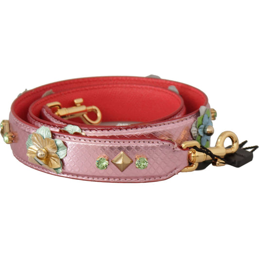 Dolce & Gabbana Metallic Pink Leather Studded Shoulder Strap