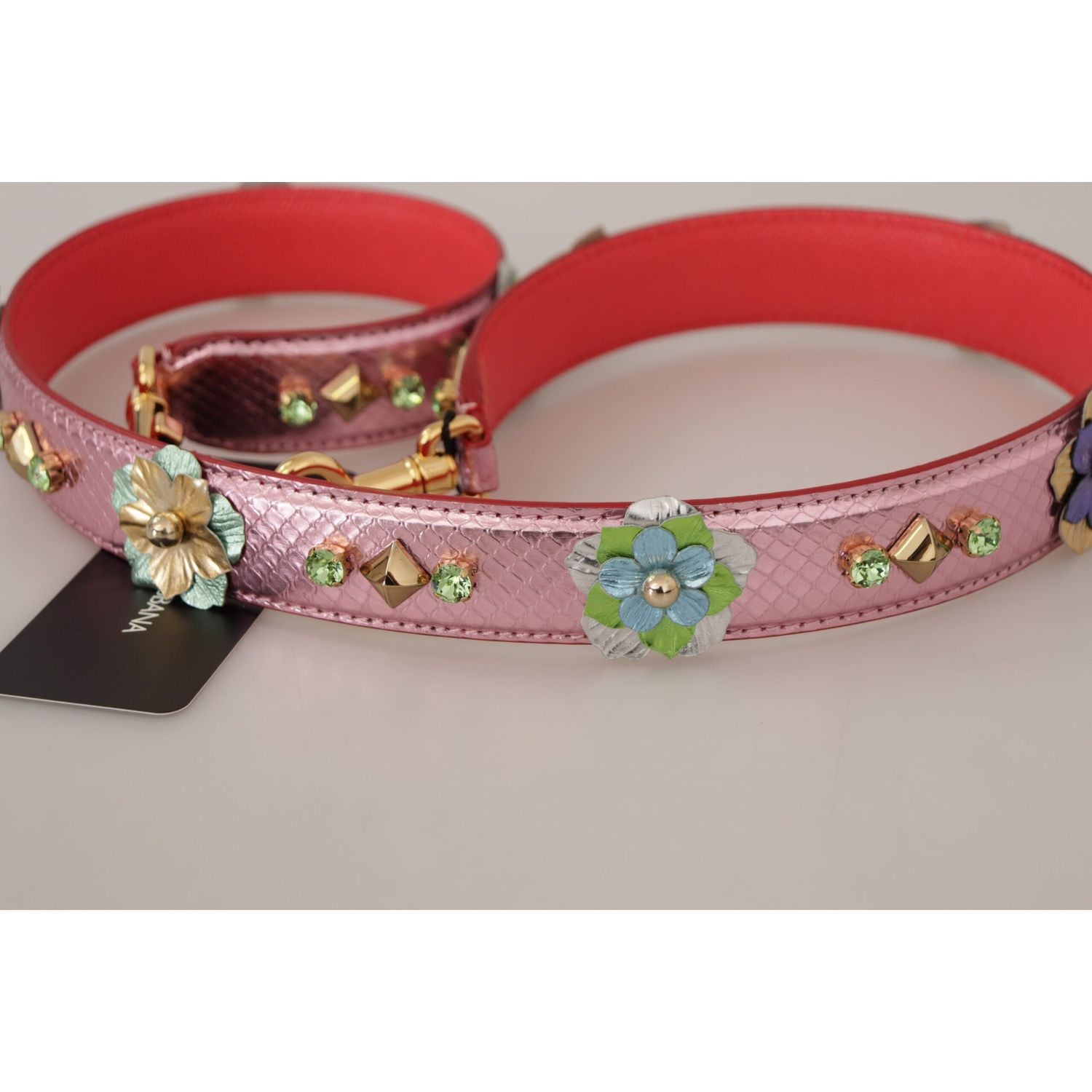 Dolce & Gabbana Metallic Pink Leather Studded Shoulder Strap