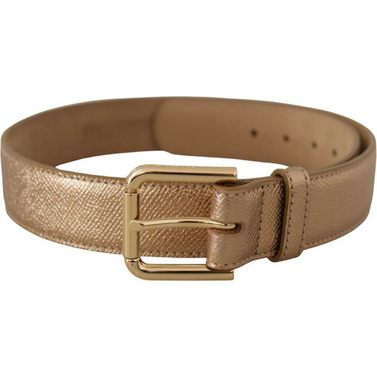 Dolce & Gabbana Rose Gold Leather Metallic Tone Metal Buckle Belt