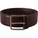 Dolce & Gabbana Maroon Calf Leather Wide Logo Engraved Buckle Belt
