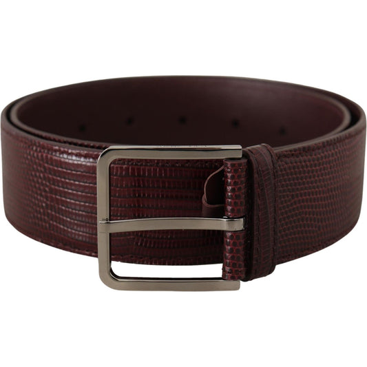 Dolce & Gabbana Maroon Calf Leather Wide Logo Engraved Buckle Belt