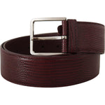 Dolce & Gabbana Maroon Calf Leather Wide Logo Engraved Buckle Belt
