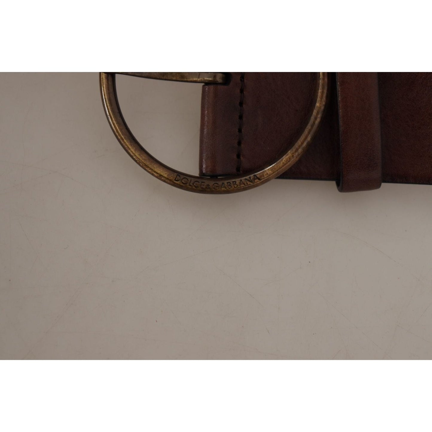 Dolce & Gabbana Dark Brown Wide Waist Leather Metal Round Buckle Belt
