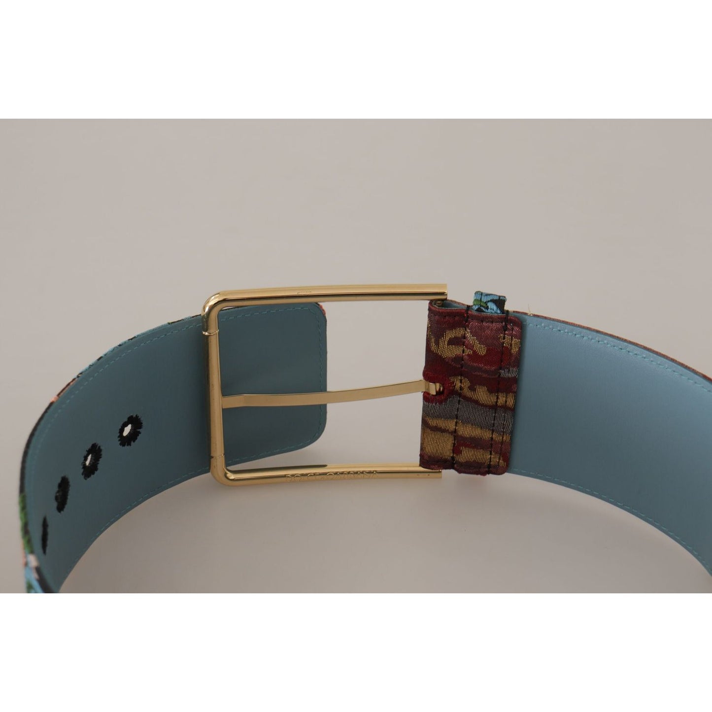 Dolce & Gabbana Multicolor Embroidered Leather Gold Metal Buckle Belt