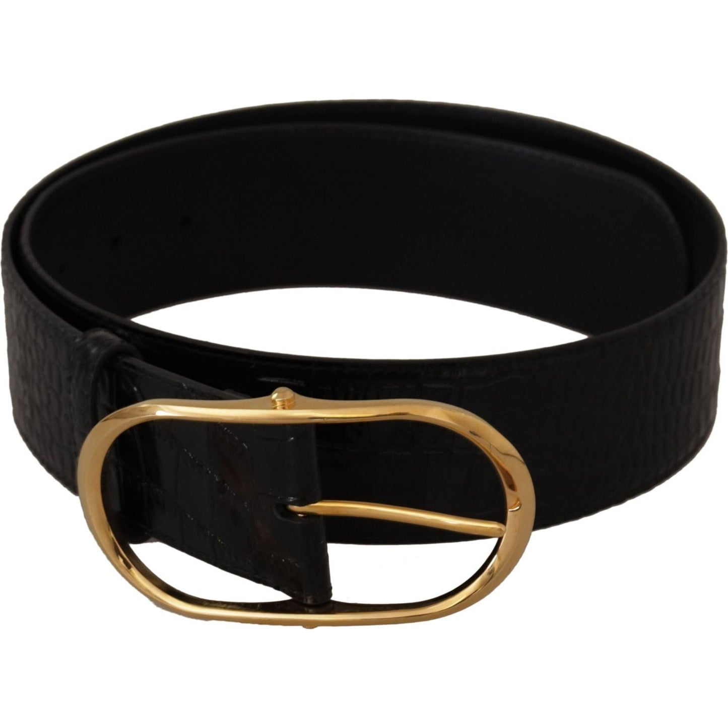 Dolce & Gabbana Black Embossed Leather Gold Tone Metal Buckle Belt