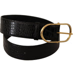 Dolce & Gabbana Black Embossed Leather Gold Tone Metal Buckle Belt