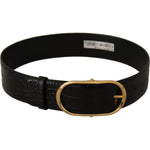 Dolce & Gabbana Black Embossed Leather Gold Tone Metal Buckle Belt