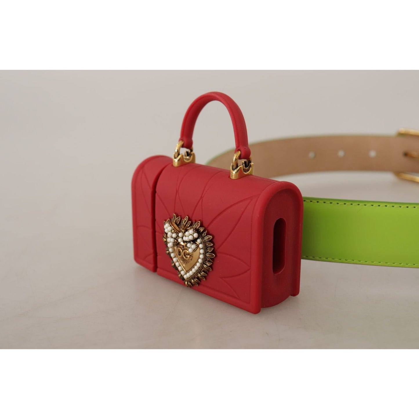 Dolce & Gabbana Green Leather Devotion Heart Micro Bag Headphones Belt