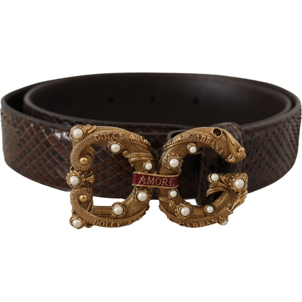 Dolce & Gabbana Brown Amore Animal Print Exotic Leather Logo Buckle Belt WMB173 - 70