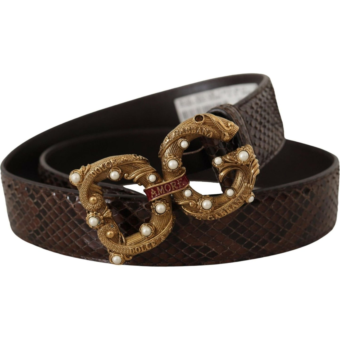 Dolce & Gabbana Brown Amore Animal Print Exotic Leather Logo Buckle Belt WMB173 - 70