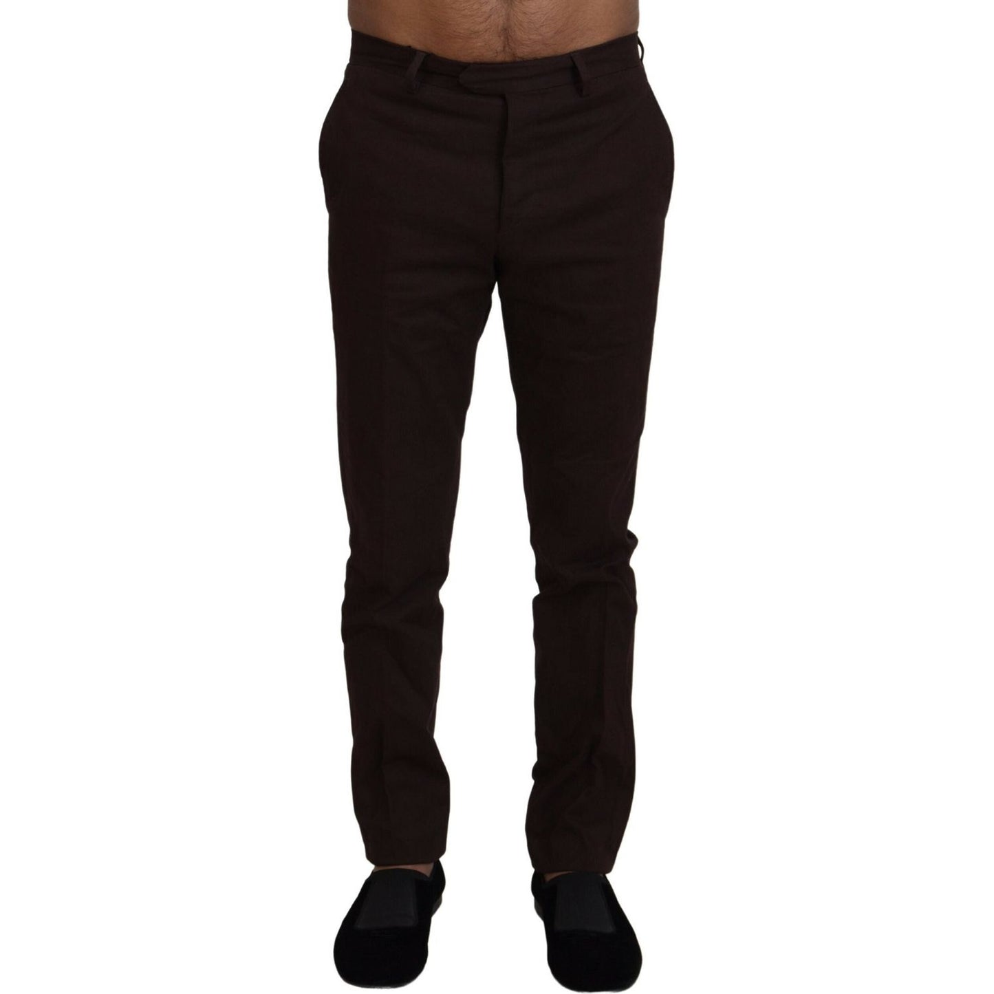 BENCIVENGA Brown Cotton Tapered Formal Men Pants