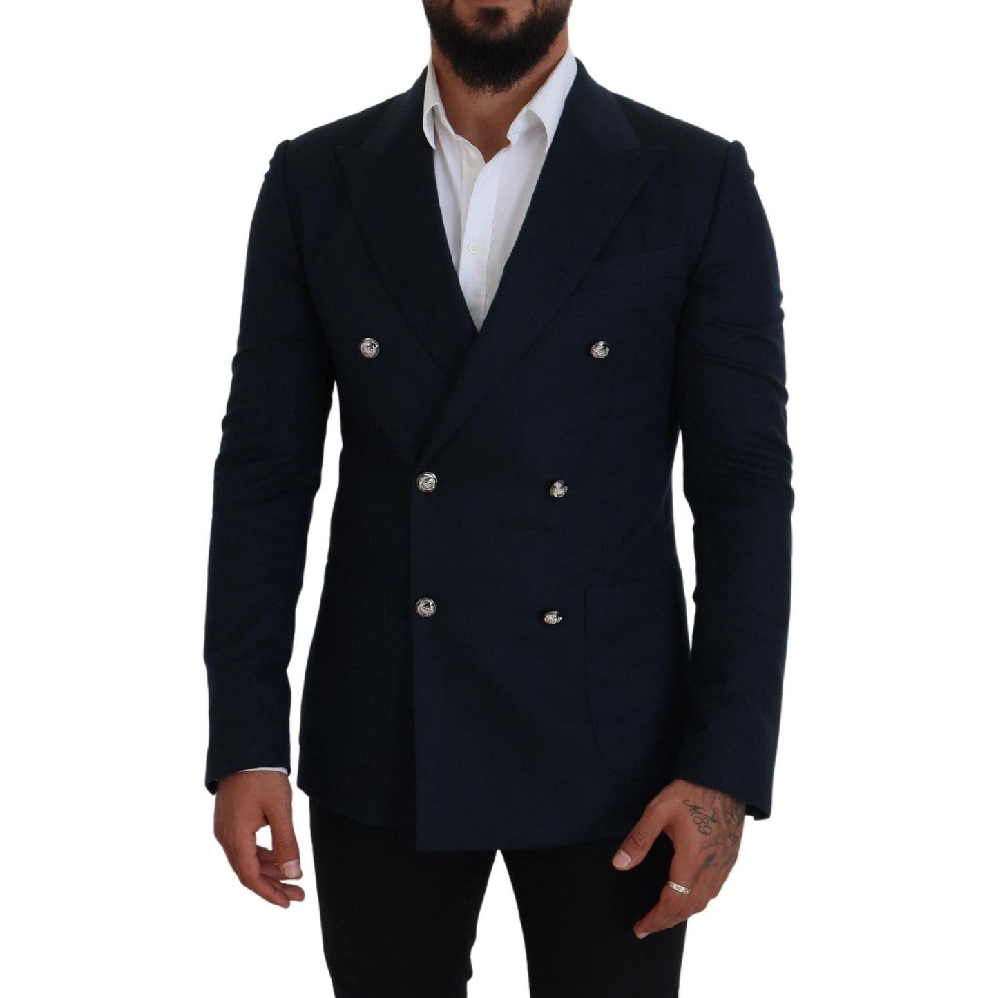 Dolce & Gabbana Blue Double Breasted Formal Coat Blazer