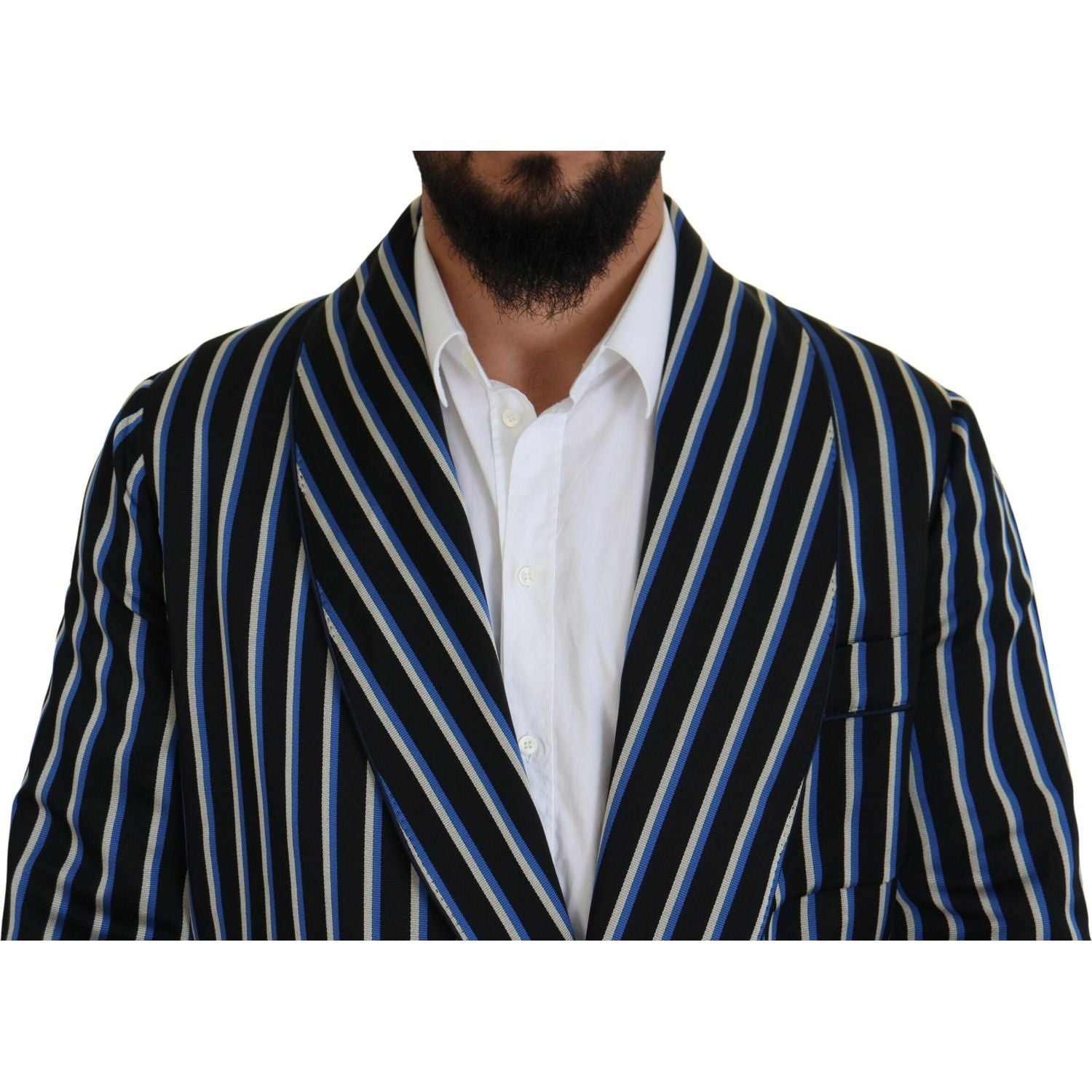 Dolce & Gabbana Black Blue Martini Printed Lining Robe