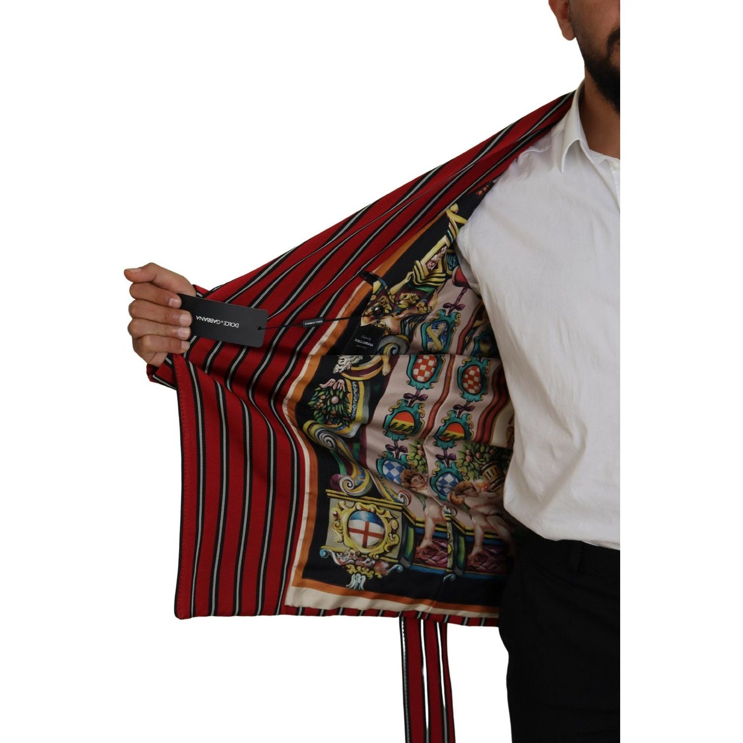 Dolce & Gabbana Red Striped Martini Printed Lining Robe KOS2146- 48