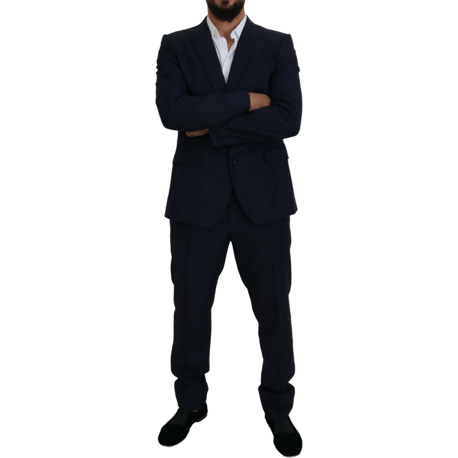 بدلة دولتشي آند غابانا الأنيقة باللون الأزرق من مزيج الصوف والحرير