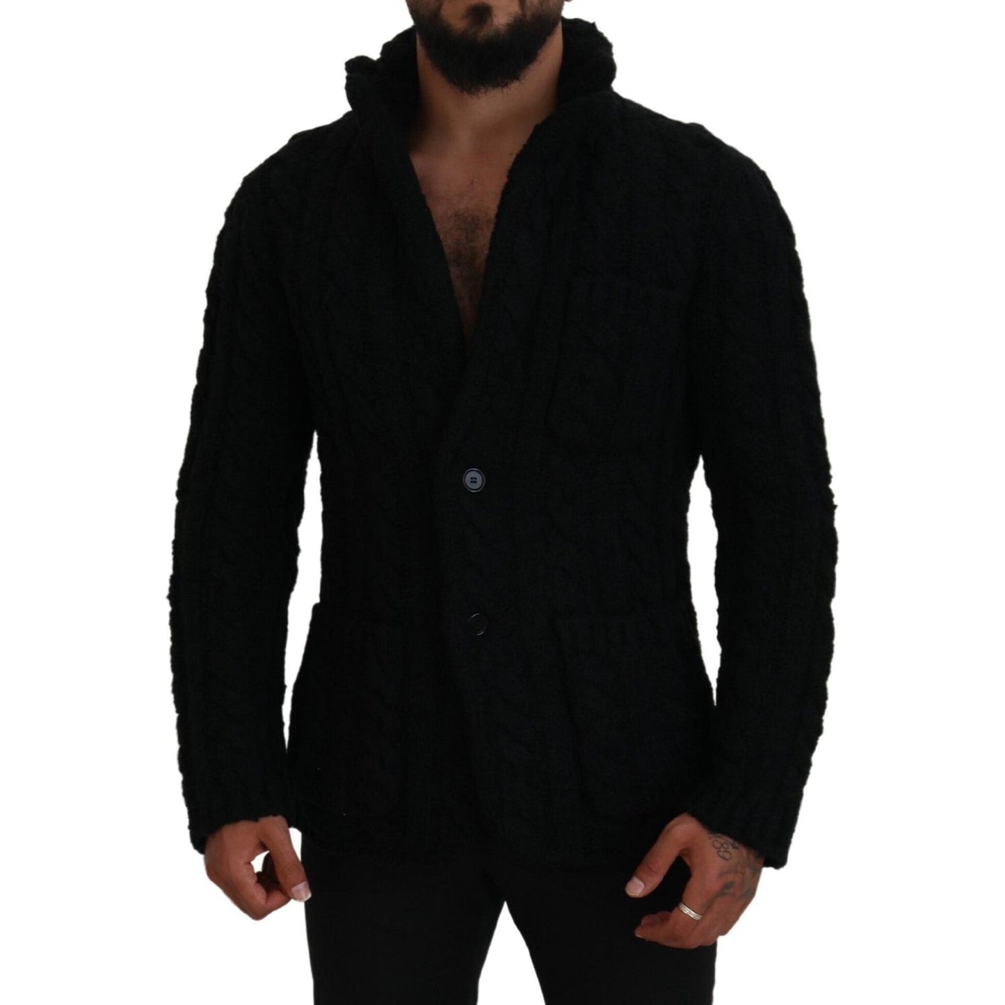 Dolce & Gabbana Black Wool Knit Button Cardigan Sweater