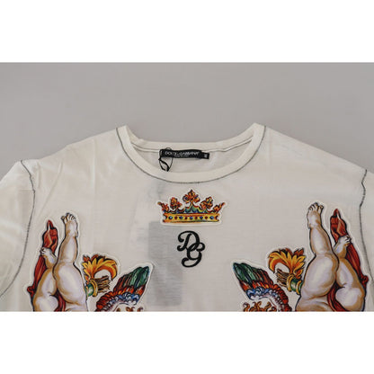 Dolce & Gabbana White Printed Short Sleeves Men T-shirt