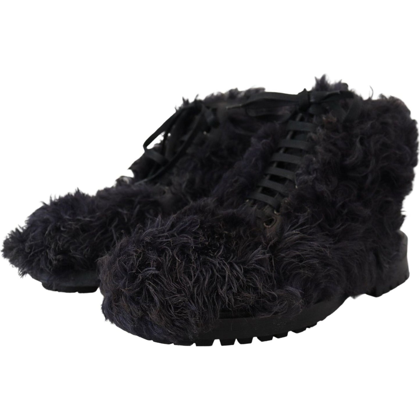 Dolce & Gabbana Black Leather Combat Shearling Boots Shoes