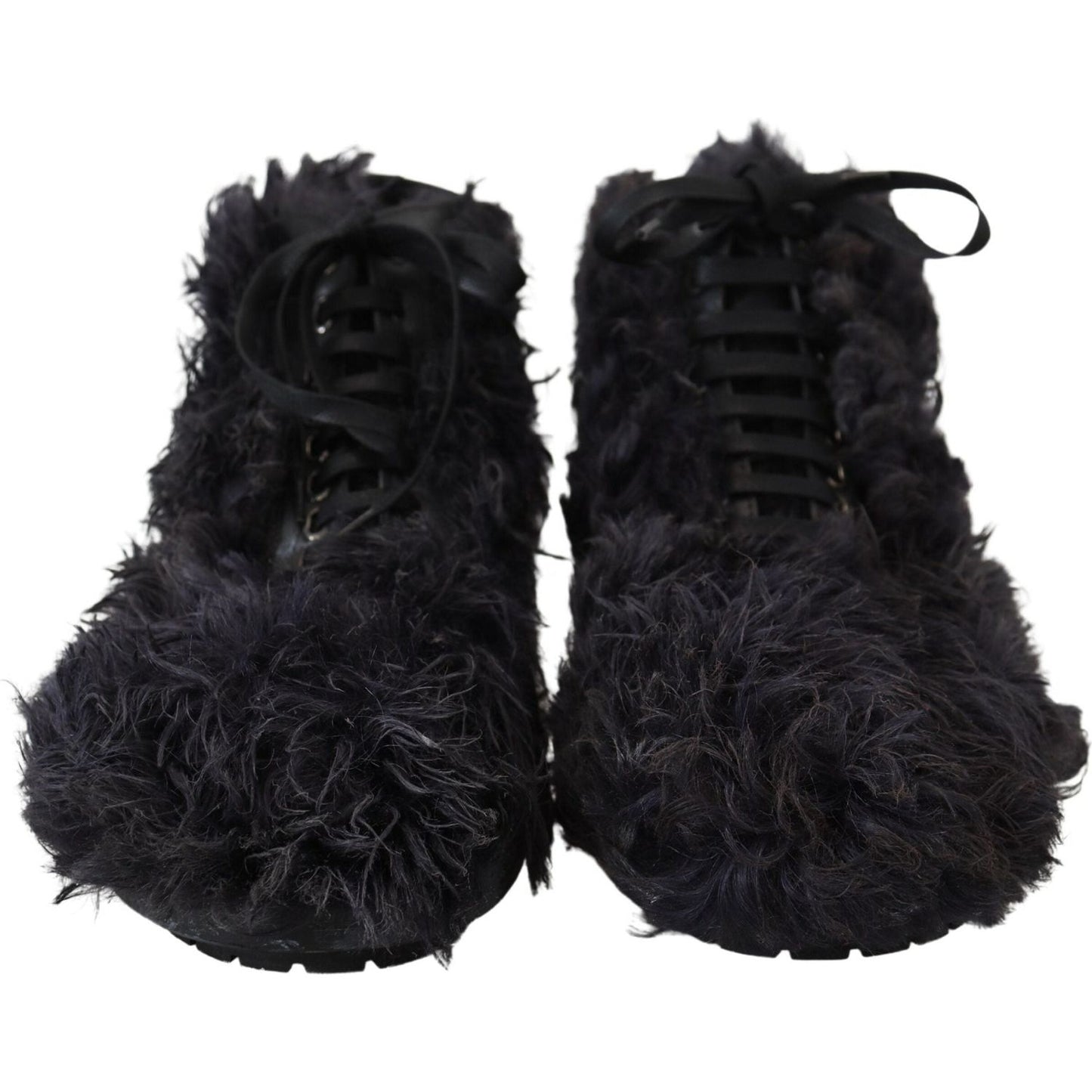 Dolce & Gabbana Black Leather Combat Shearling Boots Shoes