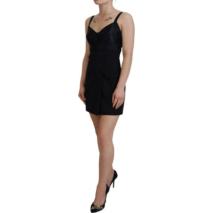 Dolce & Gabbana Black Fit Wool Stretch Sheath Mini Dress