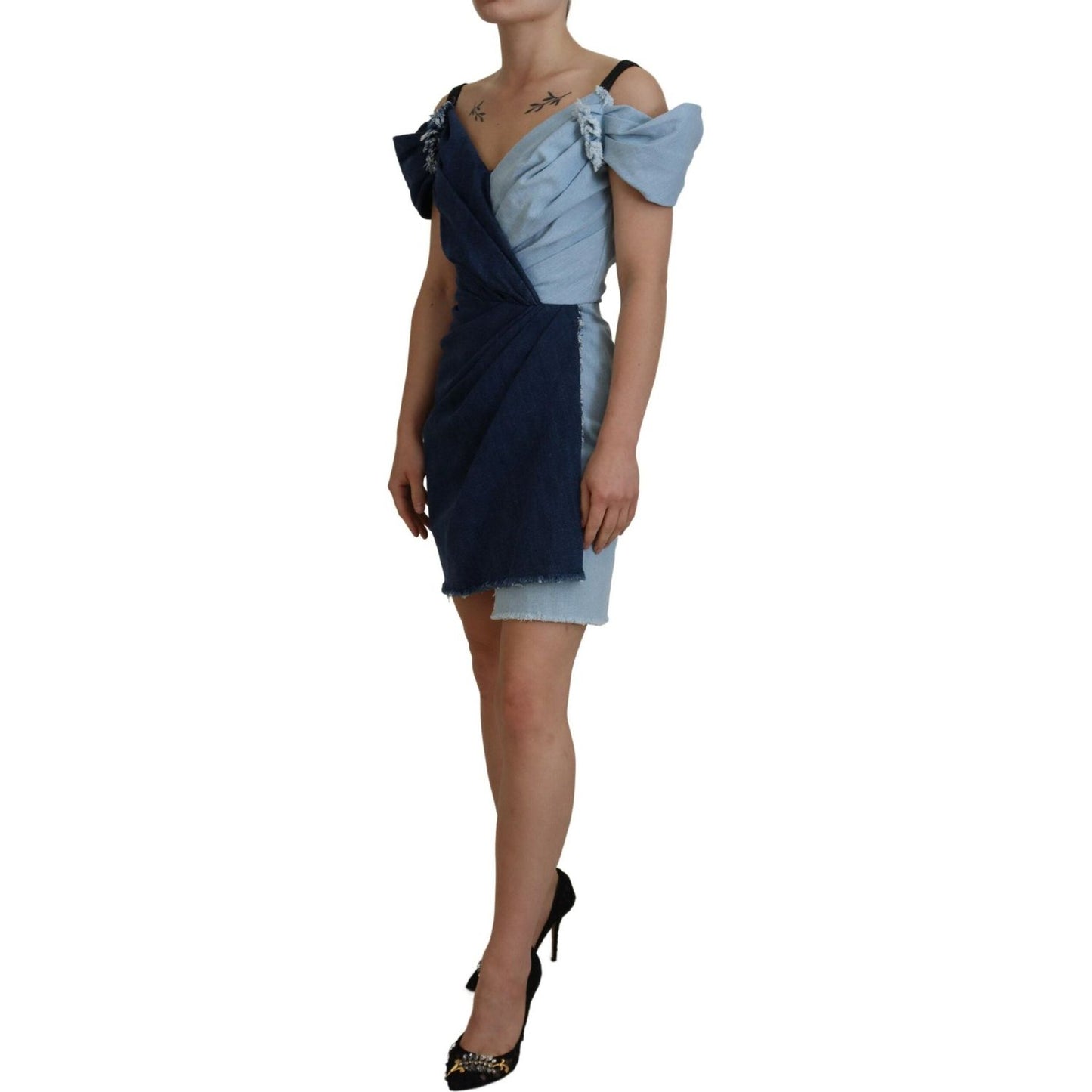 Dolce & Gabbana Two Tone Blue Patchwork Denim Mini Dress