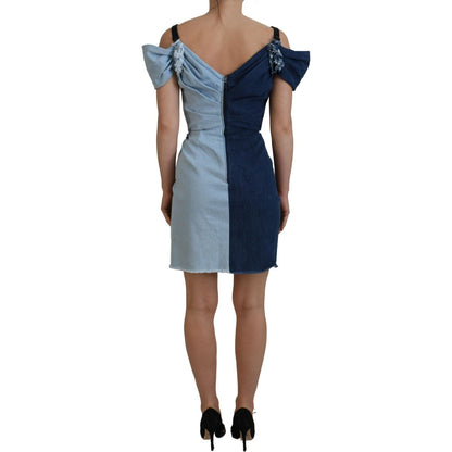 Dolce & Gabbana Two Tone Blue Patchwork Denim Mini Dress