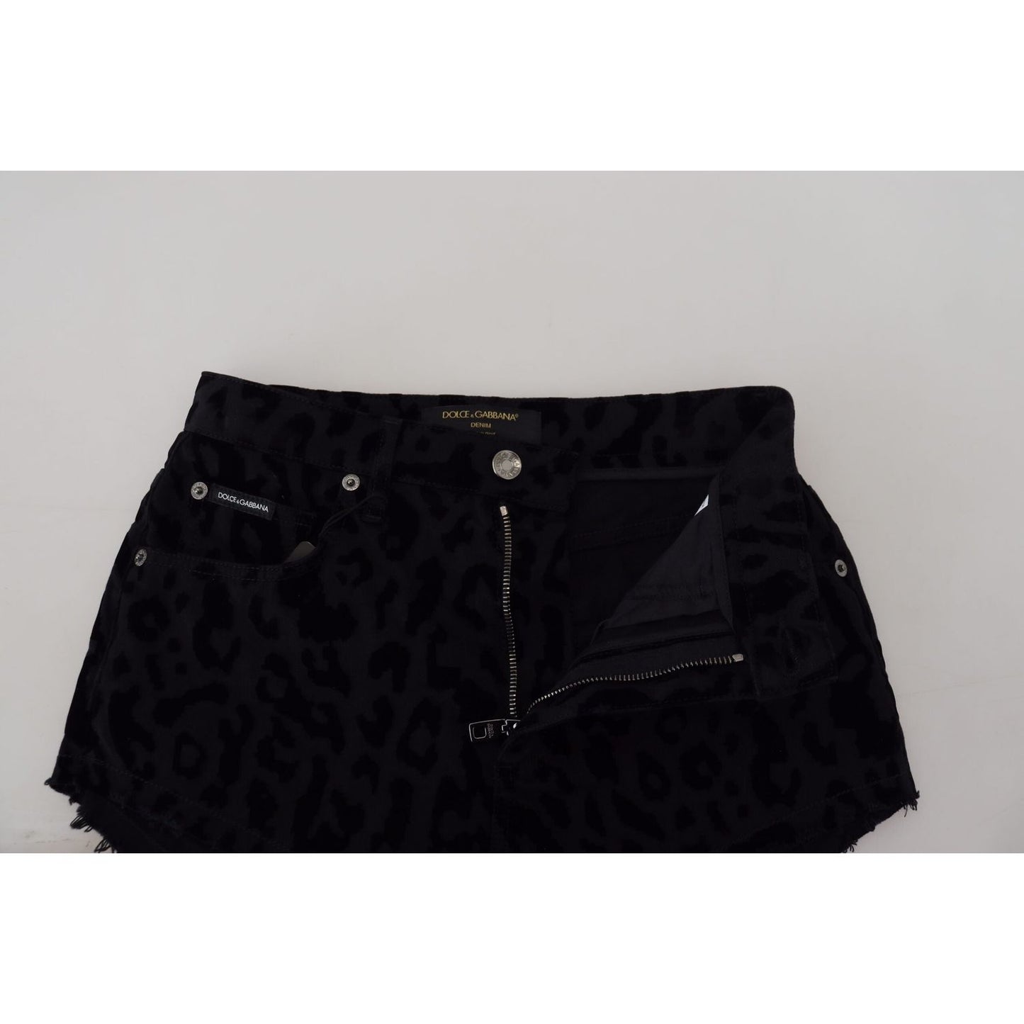 Dolce & Gabbana Black Denim Cotton Stretch Hot Pants Shorts