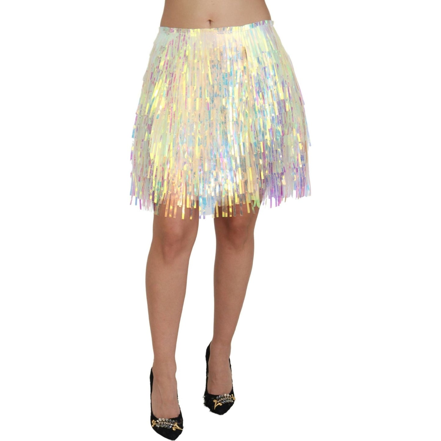 Dolce & Gabbana Multicolor Iridescent Fringed Tulle Skirt SKI1854 - 46