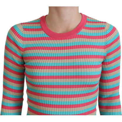 Dolce & Gabbana Multicolor Crewneck Pullover Silk Sweater