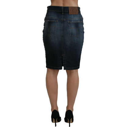 Fiorucci Dark Blue Washed Mid Waist Pencil Cut Denim Skirt